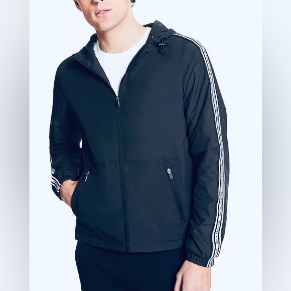 Michael Kors Men’s Logo Tape Lightweight Hooded Packable Jacket Size Large NWT - Picture 1 of 16